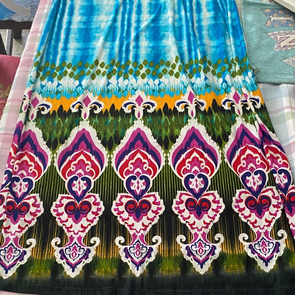 Multi-Color Maxi Dress with Blue, Green & Pink Pattern - Picture 3 of 8